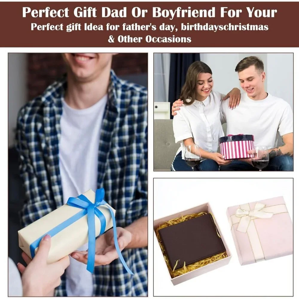 Men's Brown PU Leather Bifold 12 Pcs Wallets Matching 12 Pcs Keychains Design